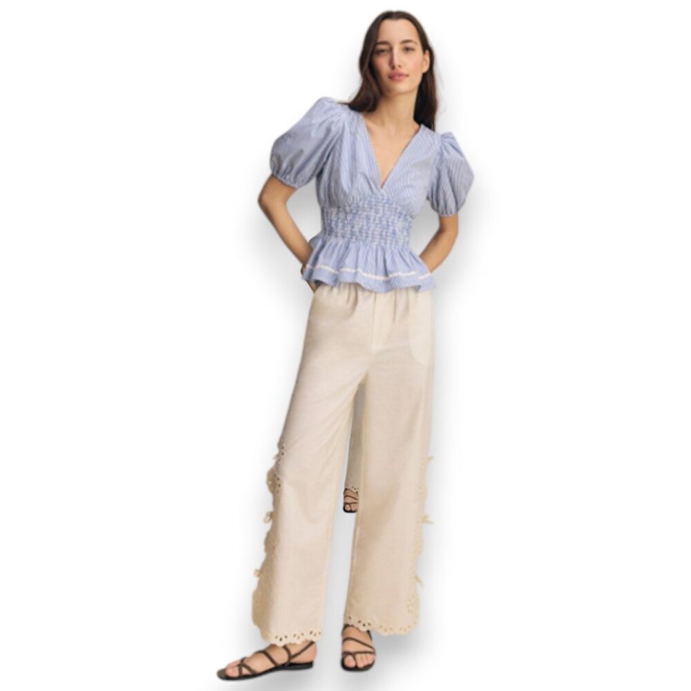 Sea NY Lace Trim Puff Sleeve Peplum | Size 8 - Picture 5 of 5
